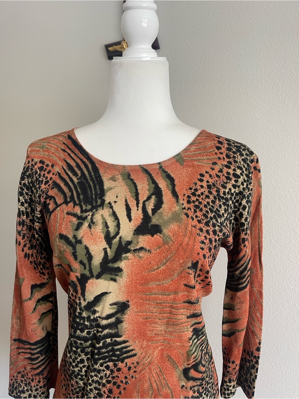 Joseph A Rust, Black and Cream Abstract Animal-Print Long Sleeve Top - Picture 2 of 5
